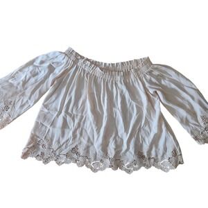 ASTR The Label‎ Lace-Trim Blush Off-Shoulder Top - Size Small